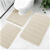 NAKIHOUSE Set di 3 tappetini da bagno antiscivolo, lussuosi tappeti da bagno in memory foam, assorbenti d'acqua, morbidi, lavabili in lavatrice, tappetino da bagno per pavimento del bagno, beige