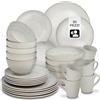 tectake® Set stoviglie 30 pezzi terracotta, servizio piatti 6 persone, set piatti moderni grandi, piccoli, fondi, ciotole, tazze, gres smaltato, design moderno, lavastoviglie microonde - Sabbia