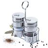 Kadax Menage set in vetro e acciaio inossidabile, barattoli di spezie con shaker al pepe, spargitore di sale, supporto, set da tavolo con manico, sottobicchieri, ideale per la casa, (liam, 3 parti)