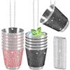 WIYETY Bicchieri da liquore in acciaio inox, 30 ml, da 12 pezzi, da portare a tracolla, bicchierini da liquore con catena, per feste di nozze, addio al celibato, festa di carnevale, colore rosa e nero