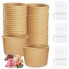 PRITOK Ciotola in Cartoncino Kraft: Contenitore per Zuppa da Asporto da 240ml, Coppette per Gelato Carta da 50 Pezzi, Vasetti Yogurt con Cucchiaino Bicchieri Carta per Gelato, Caffè, Zuppa