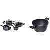 Moneta Etnea Batteria Professional Set Da 8 Pezzi, 2 Padelle Da 20 E 26 Cm, Pentolino 1 Manico 16 Cm, Pentola Grande 24 Cm 2 Manici, Tegame 28 Cm & Etnea Casseruola, 2 Manici, 20 Cm