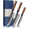 HOSHANHO Set Coltelli da Cucina 3 Pezzi, Set Coltello da Chef Giapponese | Set di Coltelli da Cucina Professionali Ultra Affilati in Acciaio ad Alto Tenore di Carbonio con Manico Ottagonale