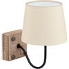 EGLO Lampada da parete , interno, camera da letto, legno, acciaio | nero, tessuto bianco, attacco E14