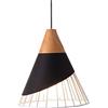 YOXANG Semplice Moderno Illuminazione a Sospensione Lampada Sospensione in Metallo Creativo Forma di Cono in Legno Massello Luci a Sospensione Regolabili Lampadari per Sale da Pranzo 1×E27 Ø25CM (Nero,Corno)