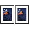 wyewye Cornice legno A4, Cornici Foto A4 Nera, 21 x 29,7 cm, con Staffa e Vetro acrilico, adatto per il montaggio a parete, da tavolo e puzzle - Confezione da 2