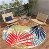 TAPISO Patio Tappeto Rotondo Esterno Interno Pelo Corto Design Moderno Motivo Floreale Foglie Palma Multicolore Effetto 3D Salotto Sala Camera Terrazza Balcone Outdoor Indoor 240 x 240 cm