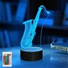 CoolGift Mart - Lampada da notte con effetto illusione ottica 3D a LED, motivo sassofono, con 16 colori e telecomando, regalo ideale per appassionati di sassofono e amanti della musica
