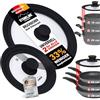 STONELINE 3 in 1 Coperchio Universale Set 2 Pezzi per Pentole e Padelle da 16/18/20 e 24/26/28 cm Coperchio in vetro Universale Bordo Silicone Platino Graduato, Resistente al Calore, 6 Misure, Nero