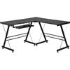 HOMCOM Scrivania Angolare Moderna Nera Dritta Postazione da Lavoro per Computer con Vano Tastiera MDF, Metallo a forma di L: 130L x 130P x 73.5A cm dritta: 210L x 50P x 73.5A cm Nero