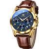 OLEVS Orologi in pelle da uomo, con quadrante grande, impermeabile, classico, casual, rotondo, con data, luminoso, facile da leggere, quadrante blu/nero/bianco