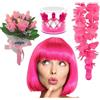 realGOOS set 4 pezzi parrucca rosa charleston collana hawaiana con fischietto corona piselli bouquet pisello per la festa di addio al nubilato sposa hot gadget per adulti 18+