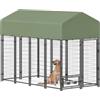 PawHut Recinto per Cani da Esterno Grande in Acciaio 244x122x183cm Verde | Box per Cani, Tetto Anti-UV Impermeabile, Porta Reversibile, 2 Ciotole Girevole Regolabile, 2 Serratura, Kennel per Cuccioli