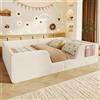 Trdlpyn Montessori Letto a Terra per Bambini 140x190cm, Letto Piazza e Mezza per Bambini con Borsa Portaoggetti in Tessuto e Sponde di Sicurezza Removibili, Letto imbottito in Velluto(Senza Materasso) Beige