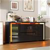 Poeahu Credenza bianca lucida con 7 luci a LED di colori mobile moderno con 4 ante e 2 cassetti, mobile TV bianco laccato per soggiorno, cucina o ingresso