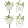 PATIKIL Set di Fiori da Polso e Boutonniere in Rosa, 4 Pezzi Fascia da Polso per Fiori da Sposa Bracciale Accessori per Uomo Donna Festa di Laurea Ballo di Fine Anno, Bianco