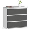 AKORD Comodino CL-3 con 3 Casetti | Per il Soggiorno Camera da Letto Guardaroba, L'ufficio e lo Studio | 60 x 57 x 35 cm | Peso 26 kg | ColoreBianco/Grigio grafite