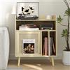 Semiocthome Giradischi con funzione di conservazione in vinile, supporto per dischi con ante in rattan e gambe in legno massello, adatto per giradischi. (grande)