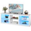 WLIVE Mobile TV LED 166 cm, Lowboard Bianco con Illuminazione a 22 Modalità e Scomparti Aperti, Porta TV per Televisori fino a 75 Pollici, Mobiletto con Ripiani in Vetro Regolabili per Soggiorno