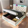 Wyibwy Letto contenitore doppio 160x200 cm, letto una piazza e mezza,letto imbottito con porte USB, illuminazione a LED e sistema idraulico, tessuto in PU, bianco (senza materasso)