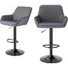 ralex-chair Set di 2 sgabelli da bar, regolabili in altezza, girevoli in velluto, sedie da bar, sedie da bar con schienale e braccioli, per bancone e cucina, grigio