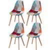 HJhomeheart Set di 4 Sedie da Pranzo, Sedia da Pranzo Patchwork Multicolore, Sedia in Tessuto con Gambe in Legno Massello per Sala da Pranzo, Soggiorno (Rosso01)