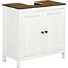kleankin Mobile Sotto Lavabo Bagno a U con Ripiano Interno Regolabile e 2 Ante, Mobiletto Bagno in Truciolato, per Lavabi con o senza Colonna, 60x30x60 cm, Bianco e color Noce