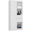 AKORD Libreria R15 con Cassetti e Sportelli - 80 cm Larghezza - 7 Ripiani, 2 Ante, 2 Cassetti - Mobile Versatile per Ufficio e Casa - Ideale per Piccoli Spazi - 80x180x35 cm - Bianco & Bianco Lucido
