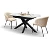 PAZZO DESIGN Tavolo Allungabile Denise Ovale Rotante, Ceramica, Gambe in Metallo Nero, Calacatta Gold, Cucina, Soggiorno, 140 x 90 x h76.5 cm - id_2356