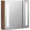 kleankin Specchio Bagno Contenitore con Luci LED Regolabili, Armadietto Bagno con 2 Ante a Specchio e Mensola Regolabile, 70x15x65cm, Marrone