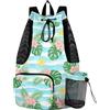 Yoogain Borsa da palestra con coulisse a righe blu con foglie tropicali e fiori e albero per uomo donna borsa da palestra sportiva con tasca per bottiglia d'acqua zaino da tirare per separare asciutto