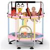 SOFTHOM Trampolino per Bambini, Trampolino per Bambini da 150cm per Interni/Esterni, Barra da Ginnastica Regolabile, Capacità 250KG, Rete Protezione/Canestro da Basket/Amaca/Sacco Boxe, Tricolore