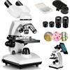 Cowiewie Microscopio Binoculare professionale a trasmissione e riflessione 40X-1000X per luce incidente e trasmessa, con oculare e illuminazione a LED, microscopio per studenti con vetrini