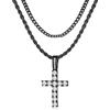 GEMOSA Catena a croce da uomo placcata in oro 14 carati massiccio ghiacciato 5A+ con zirconia cubica in acciaio inossidabile cubano catena a strati catene a strati 40-61 cm grande ciondolo a croce con