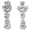Bling Jewelry Vintage Art Deco Style Clear Cubic Zirconia Aaa Cz Statement Dangle Formal Leaves Teardrop Chandelier Clip On Earrings Wedding Prom Silver Plated