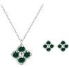 PHNIBIRD Collana Orecchini Donna Set in Argento Sterling 925 di Nascita Trefle a 4 Foglie Ciondolo con Pietra Portafortuna di Maj Jadeit San Valentino per Lei