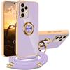 XCYYOO Cover per Samsung Galaxy A52 5G/4G / A52S con Cordino, Custodia A52 5G/4G / A52S Samsung con Tracolla, Case Antiurto 360°Metallo Ring Kickstand Litetettiva Auto,Cover per A52/A52S con cord - Viola