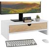 ComfortCove Supporto monitor scrivania con cassetto, Rialzo Monitor, Ergonomico in legno con organizzatore da scrivania, Supporto per Laptop o PC, Organizer scrivania, Bianco