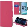 N NEWTOP Cover Compatibile con Redmi 15C 4G, HQ Lateral Custodia Libro Flip Chiusura Magnetica Portafoglio Simil Pelle Stand Protezione Completa Case TPU Anti Urto Guscio Base Porta (Fucsia)