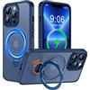 Derwav Cover Magnetica Cavalletto per iPhone 13 Pro Max Compatibile con Magsafe, Custodia Opaco Traslucido con 360° Rotante Supporto, Protezione Antiurto di livello Militare Case iPhone 13 Pro Max, Blu