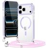 Kilbnom Magnetica Cover per iPhone 17 Pro max con Cordino,[Compatibile con MagSafe] Trasparente Custodia con Laccio Collana Tracolla Cellulare,Hard PC Sottile TPU Antiurto Protettiva Case,Viola chiaro