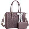 MOSISO Borsa Tote Laptop Donna,17-17,3 Pollici PU Pelle,Compatibile con MacBook,HP,Dell,Asus Notebook,Borsa Computer con Stampa Frontale Rilievo Ibisco Retro, Sciarpa Seta e Pochette,Viola Ardesia