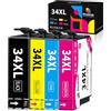 Hookink 34XL Cartucce Compatibil per Cartucce Epson 34 XL per Workforce Pro WF-3720 WF-3725 WF-3720DWF WF-3725DWF (4-Pezzi, Nero Ciano Magenta Giallo)
