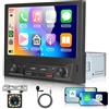 Hodozzy 1 Din Autoradio con Wireless Carplay Android Auto, 8 Pollici Touch Screen Stereo Auto con Bluetooth 1 Din Schermo, Radio AM/FM, EQ, SWC USB, Lettore MP5 Condividi lo Stesso Video Telecamera
