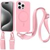 Jrkvniv Cover per iPhone 14 Pro Max con Cordino, Custodia con Regolabile Laccio Collana Tracolla, Ultra Sottile Silicone Antiurto AntiGraffio Protettiva Case per iPhone 14 Pro Max, Rosa