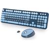 SbocKeeb Tastiera Colorata e Mouse Wireless, Cute Tastiera Wireless con Tastierino Numerico, Retro Macchina Da Scrivere Full-sizewith Tasti Rotondi, 2.4 GHz, Americana QWERTY (Ocean Blue)