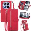 MOJIA Custodia Portafoglio per Xiaomi Redmi Note 15 Pro+(Plus) / Poco M8 Pro 5G, Pelle PU Flip Cover per Telefono con Guscio Interno in TPU, Multifunzione Porta Carte con Cinturino Polso. Rosso