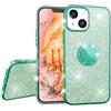 NALIA Glitter Cover con Anello compatibile con iPhone 13 Custodia, 360-Gradi Ring Holder per Funzione Stand & Supporto Auto, Sottile Case Brillantini Silicone Copertura Diamante, Colore:Verde