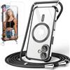 GOODVISH Custodia per iPhone 17 con nastro, con 2 pellicole protettive e protezione per fotocamera, collana con catena per 17 6,3, magnetica, trasparente, protezione a 360°, colore nero