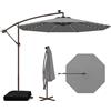 COSTWAY Ombrellone da Giardino 300 cm, 40 Luci LED Solari, Anti-UV, Inclinazione Regolabile, Manovella, 2 Sacchi di Sabbia, 8 Stecche per Esterno Piscina Patio (Grigio)